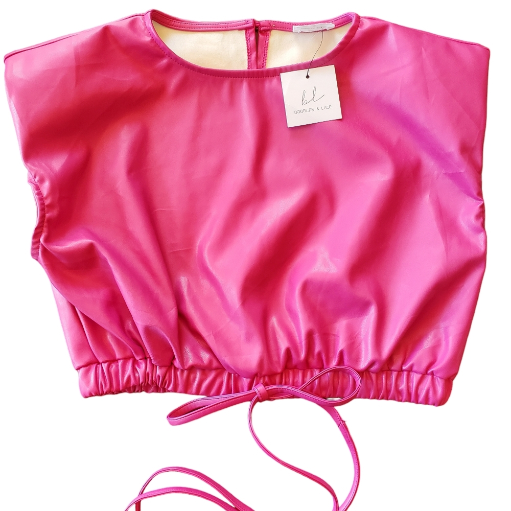 Hot Pink Vegan Leather Crop Top in Size Small NWT